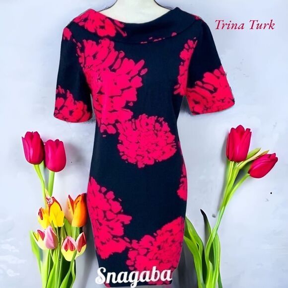 TRINA TURK NWT DRESS NAVY PINK SPRING SUMMER SIZE 6 - Picture 1 of 9